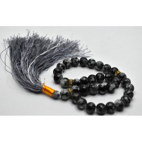Classic Black Marble Tasbih – Islamic Prayer Beads (10mm Round) 33 Grains